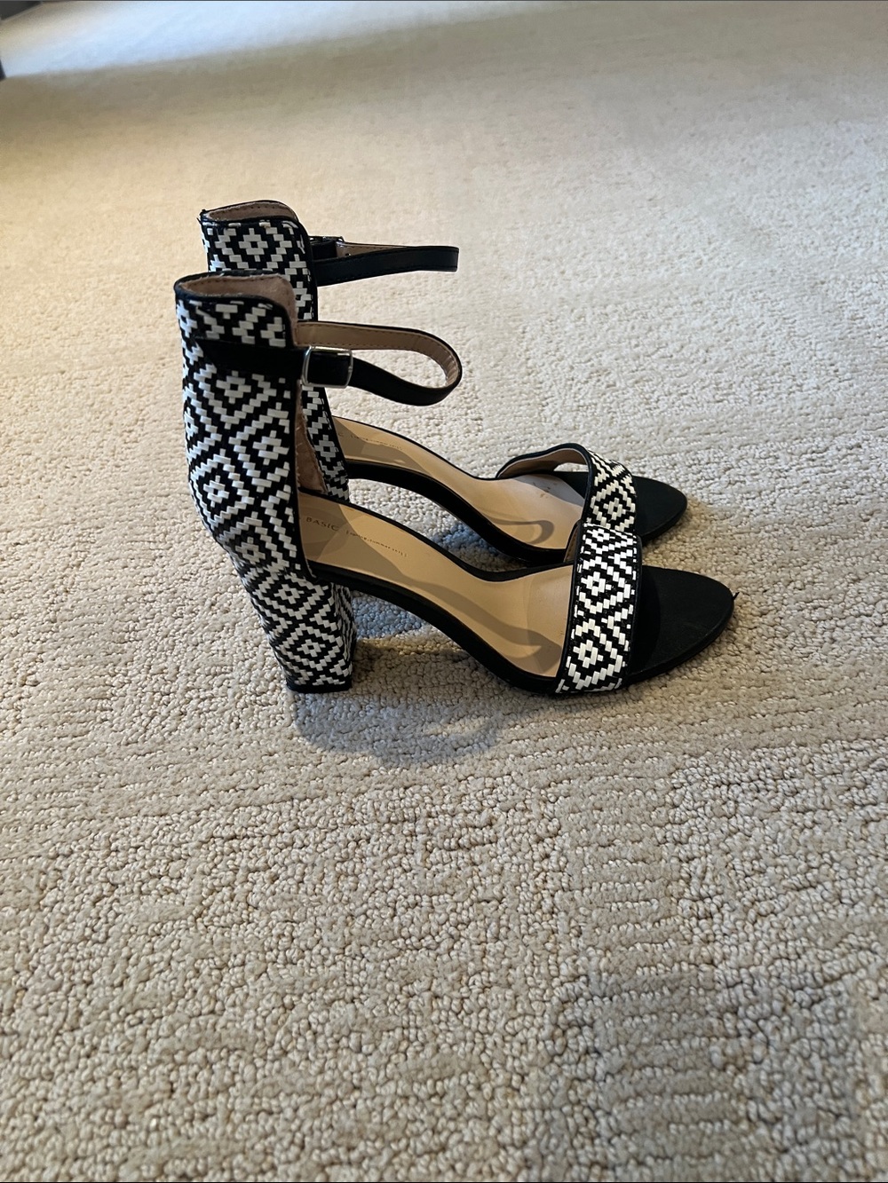 Zara Black & White Geometric Block Heel Sandals